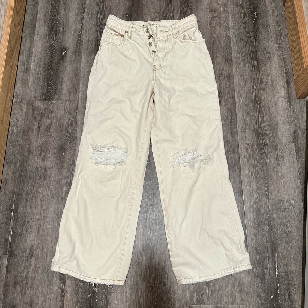 Free People destroyed wide leg ranger jeans